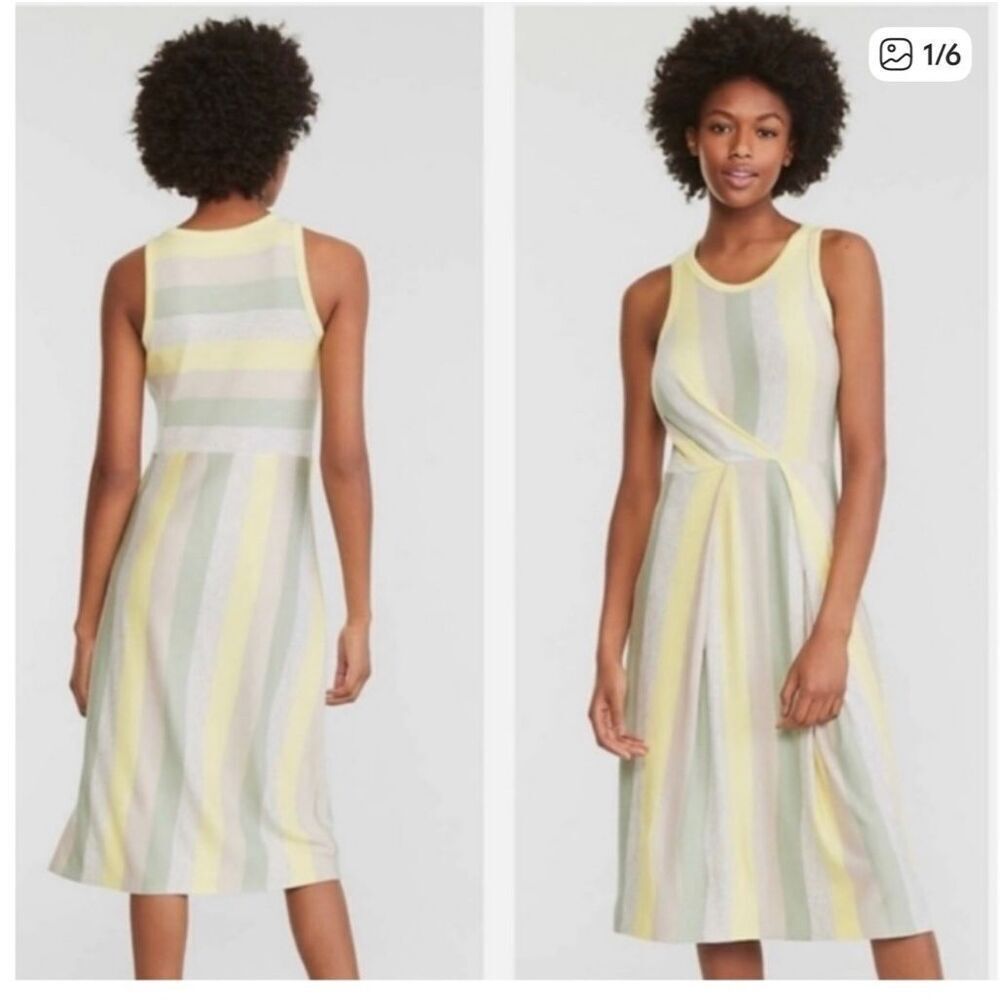 Lou & Grey Tucked Signature Soft Striped Midi Dress Size XL